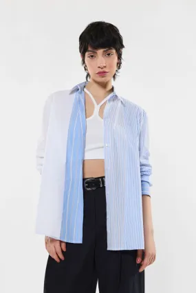 Camicia in cotone fantasia rigata con orlo asimmetrico