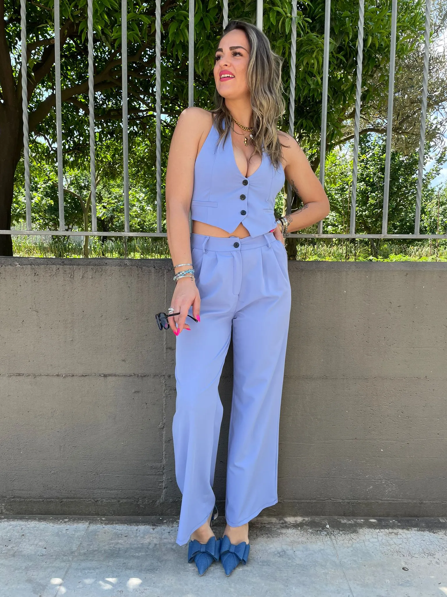 Coordinato 2 pezzi con pantalone palazzo e gilet