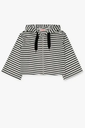 Felpa bambina a righe con cappuccio, coulisse e zip