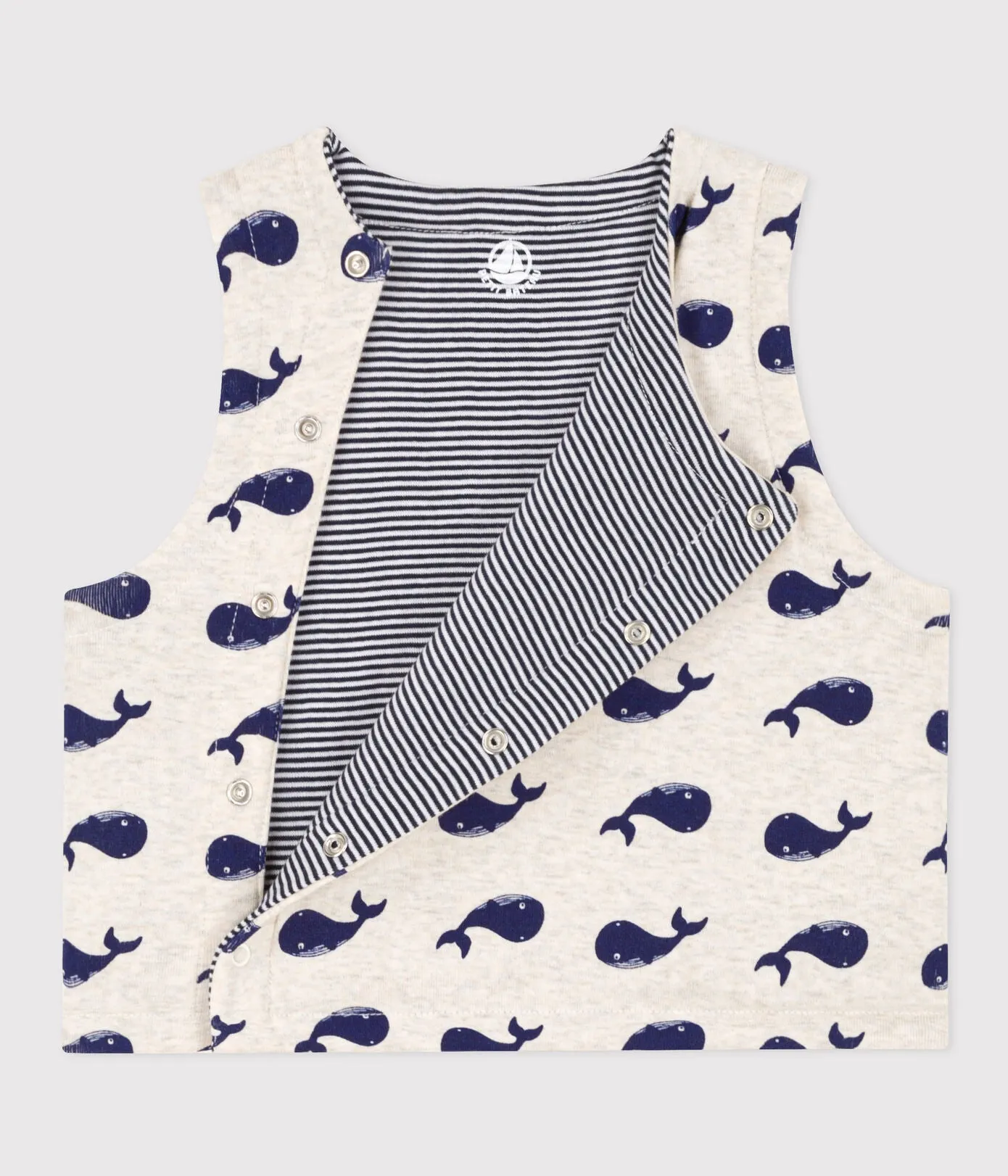 GILET SENZA MANICHE BEB DOUBLE FACE CON MOTIVO BALENE