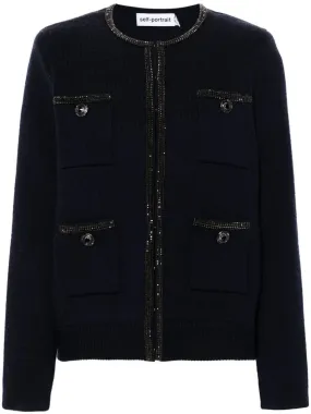   Self-portrait  NAVY EMBELLISHED KNIT CARDIGAN  