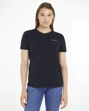 T-shirt blu in cotone organico stretch a maniche corte con scritta logo sul petto