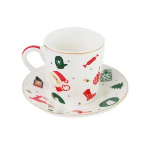Villa Altachiara Tazza da caffè con piatto in porcell.6 pezzi Fantasia del Natale